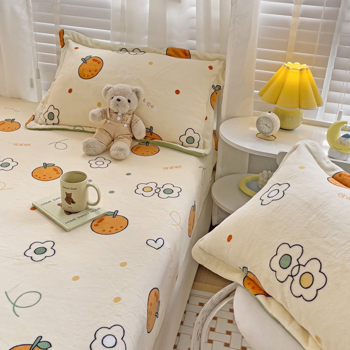 91家纺网 家纺一手货源 找家纺 富馨莱 2025新款牛奶绒印花床笠240克面料支持一件定制尺寸 心想事橙