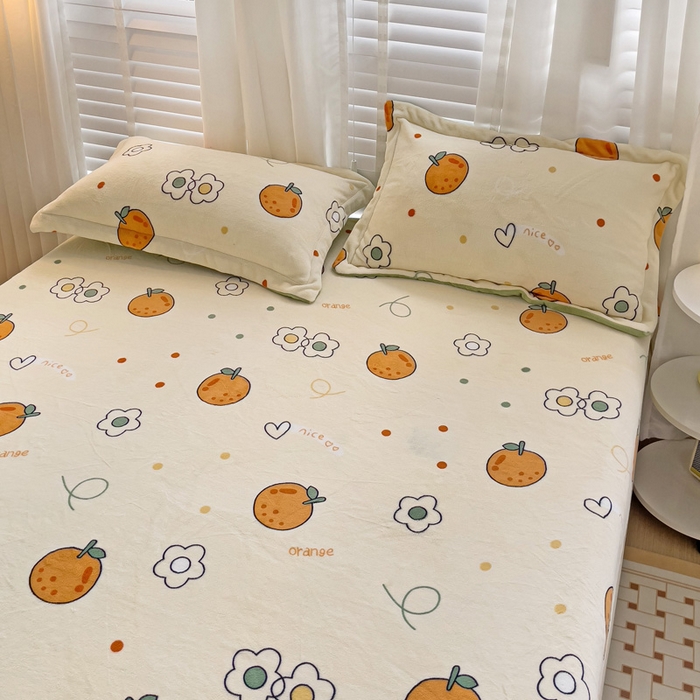 91家纺网 家纺一手货源 找家纺 富馨莱 2025新款牛奶绒印花床笠240克面料支持一件定制尺寸 心想事橙