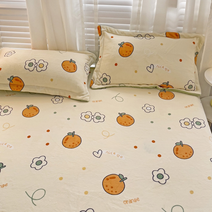 91家纺网 家纺一手货源 找家纺 富馨莱 2025新款牛奶绒印花床笠240克面料支持一件定制尺寸 心想事橙