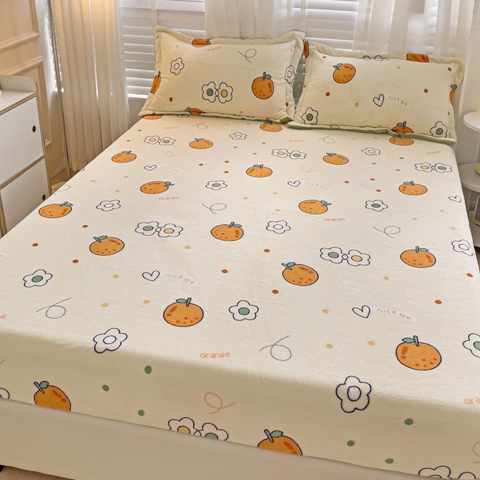 91家纺网 家纺一手货源 找家纺 富馨莱 2025新款牛奶绒印花床笠240克面料支持一件定制尺寸 心想事橙