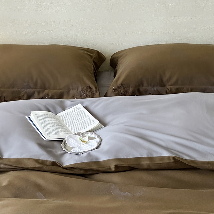 91家纺网 家纺一手货源 找家纺 赫帛 2025新款50S色织提花贡缎长绒棉四件套-蝶恋花 蝶恋花-咖紫