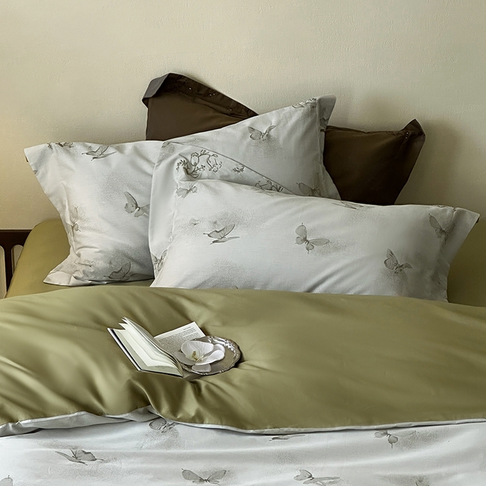 91家纺网 家纺一手货源 找家纺 赫帛 2025新款50S色织提花贡缎长绒棉四件套-蝶恋花 蝶恋花-绿色