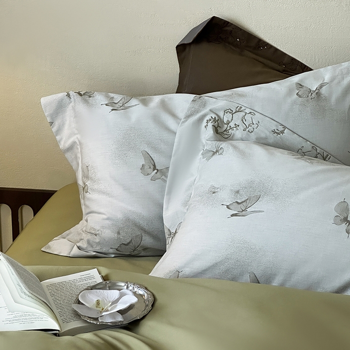 91家纺网 家纺一手货源 找家纺 赫帛 2025新款50S色织提花贡缎长绒棉四件套-蝶恋花 蝶恋花-绿色