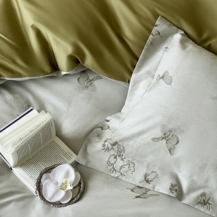 91家纺网 家纺一手货源 找家纺 赫帛 2025新款50S色织提花贡缎长绒棉四件套-蝶恋花 蝶恋花-绿色