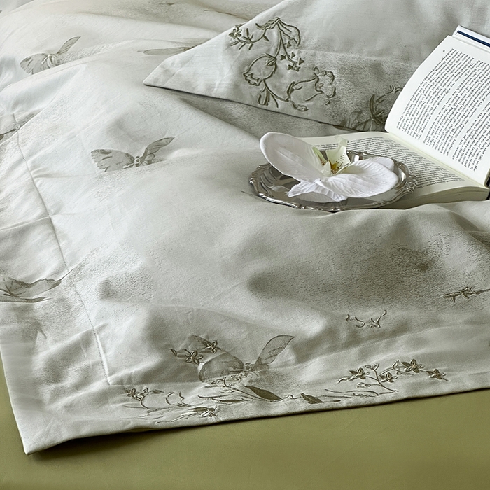 91家纺网 家纺一手货源 找家纺 赫帛 2025新款50S色织提花贡缎长绒棉四件套-蝶恋花 蝶恋花-绿色