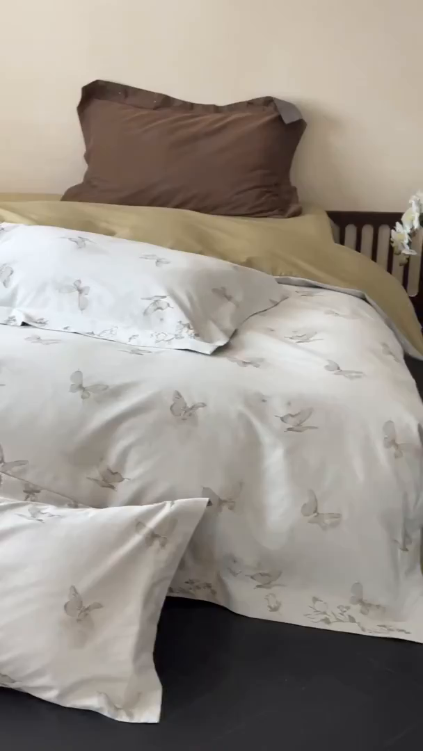 91家纺网 家纺一手货源 找家纺 赫帛 2025新款50S色织提花贡缎长绒棉四件套-蝶恋花 蝶恋花-绿色