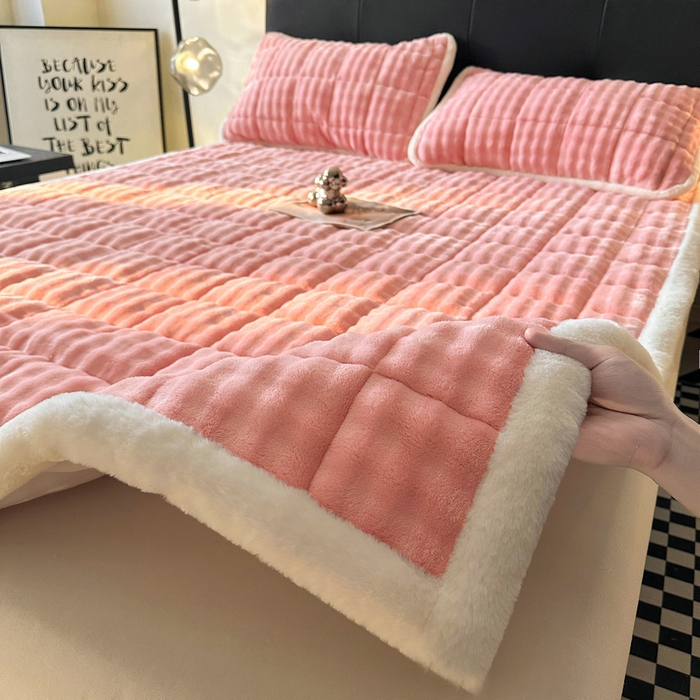 梵朴 2025新款牛奶绒泡泡兔毛绒床垫学生宿舍床褥子-纯色系列大床图 豆沙粉