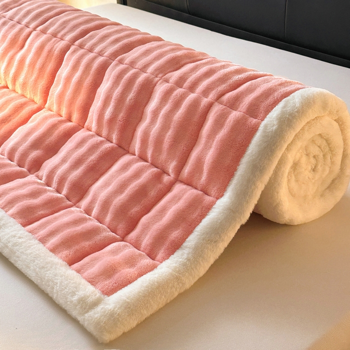 91家纺网 家纺一手货源 找家纺 梵朴 2025新款牛奶绒泡泡兔毛绒床垫学生宿舍床褥子-纯色系列大床图 豆沙粉