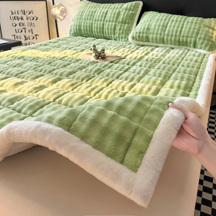 梵朴 2025新款牛奶绒泡泡兔毛绒床垫学生宿舍床褥子-纯色系列大床图 清新绿