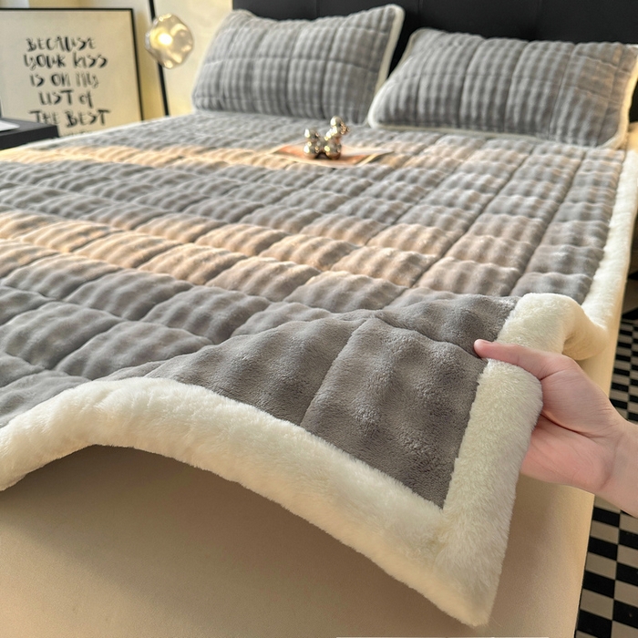 梵朴 2025新款牛奶绒泡泡兔毛绒床垫学生宿舍床褥子-纯色系列大床图 气质灰