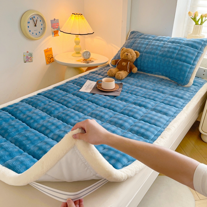 91家纺网 家纺一手货源 找家纺 （总）梵朴 2025新款牛奶绒泡泡兔毛绒床垫学生宿舍床褥子-纯色系列学生图