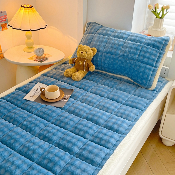 91家纺网 家纺一手货源 找家纺 （总）梵朴 2025新款牛奶绒泡泡兔毛绒床垫学生宿舍床褥子-纯色系列学生图