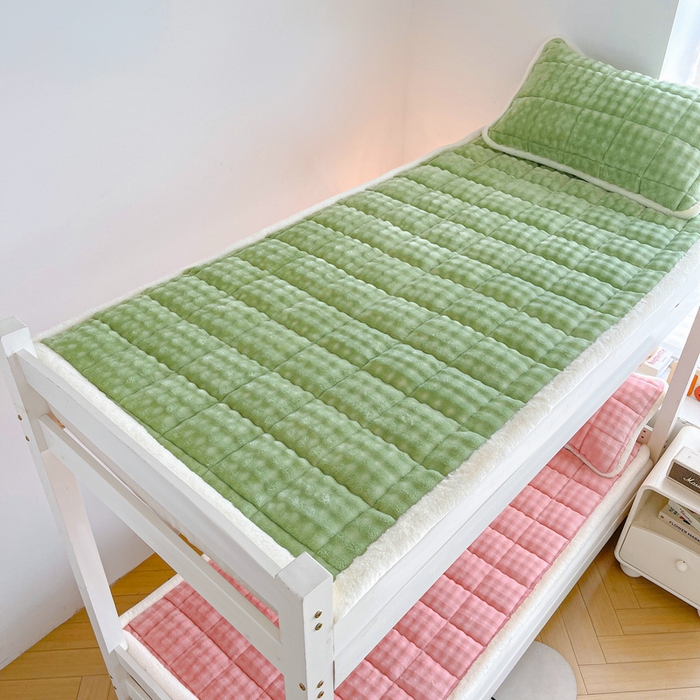 91家纺网 家纺一手货源 找家纺 梵朴 2025新款牛奶绒泡泡兔毛绒床垫学生宿舍床褥子-纯色系列学生图 牛奶绒泡泡-清新绿