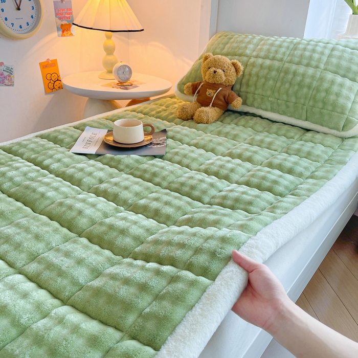 91家纺网 家纺一手货源 找家纺 梵朴 2025新款牛奶绒泡泡兔毛绒床垫学生宿舍床褥子-纯色系列学生图 牛奶绒泡泡-清新绿