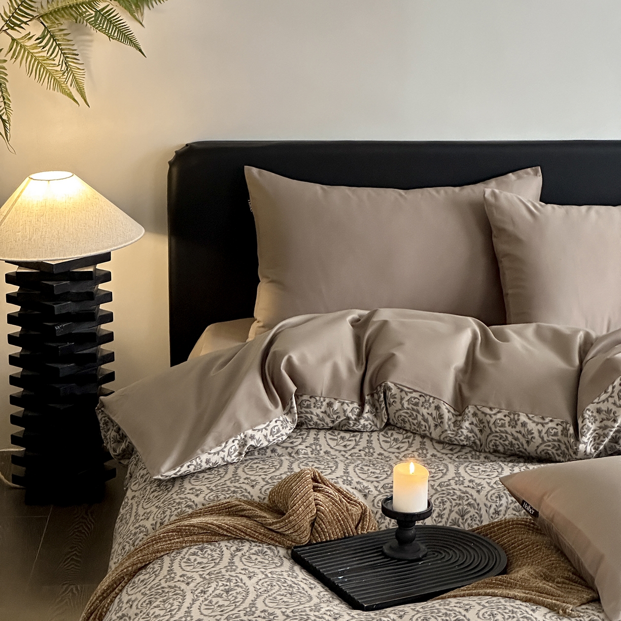 91家纺网 家纺一手货源 找家纺 （总）赫帛 2025新款60支全棉色织提花磨毛四件套-腰果花