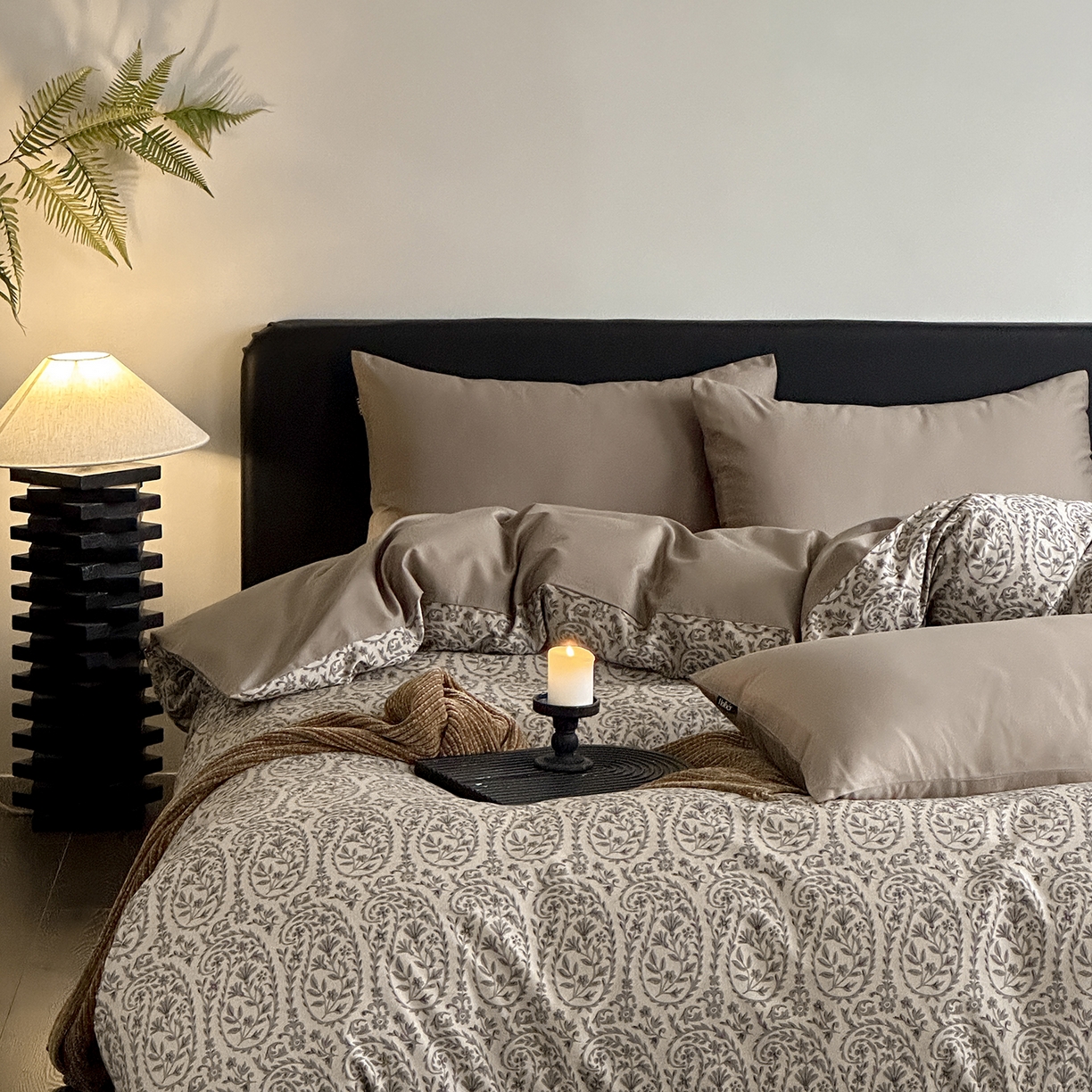 91家纺网 家纺一手货源 找家纺 （总）赫帛 2025新款60支全棉色织提花磨毛四件套-腰果花