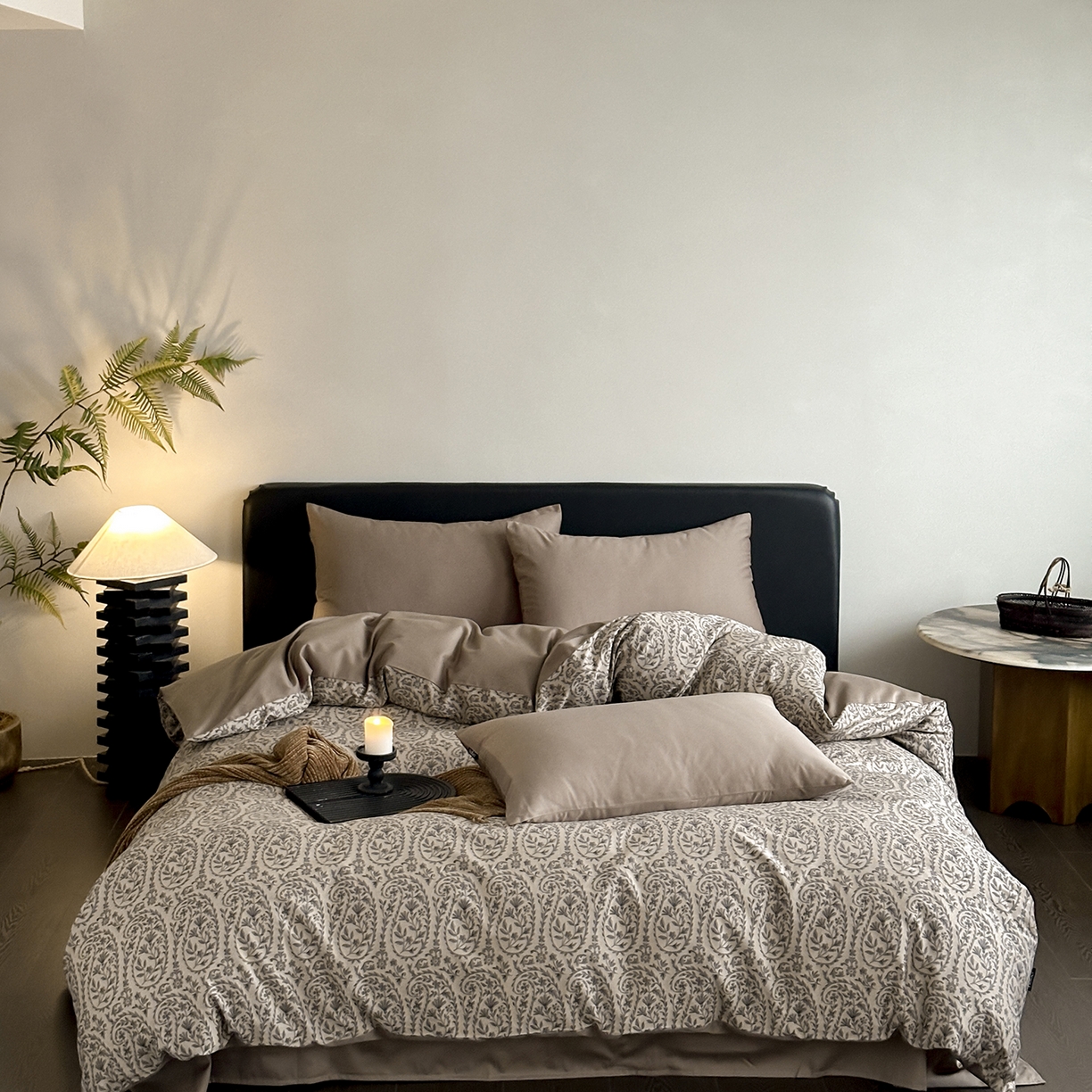 91家纺网 家纺一手货源 找家纺 （总）赫帛 2025新款60支全棉色织提花磨毛四件套-腰果花