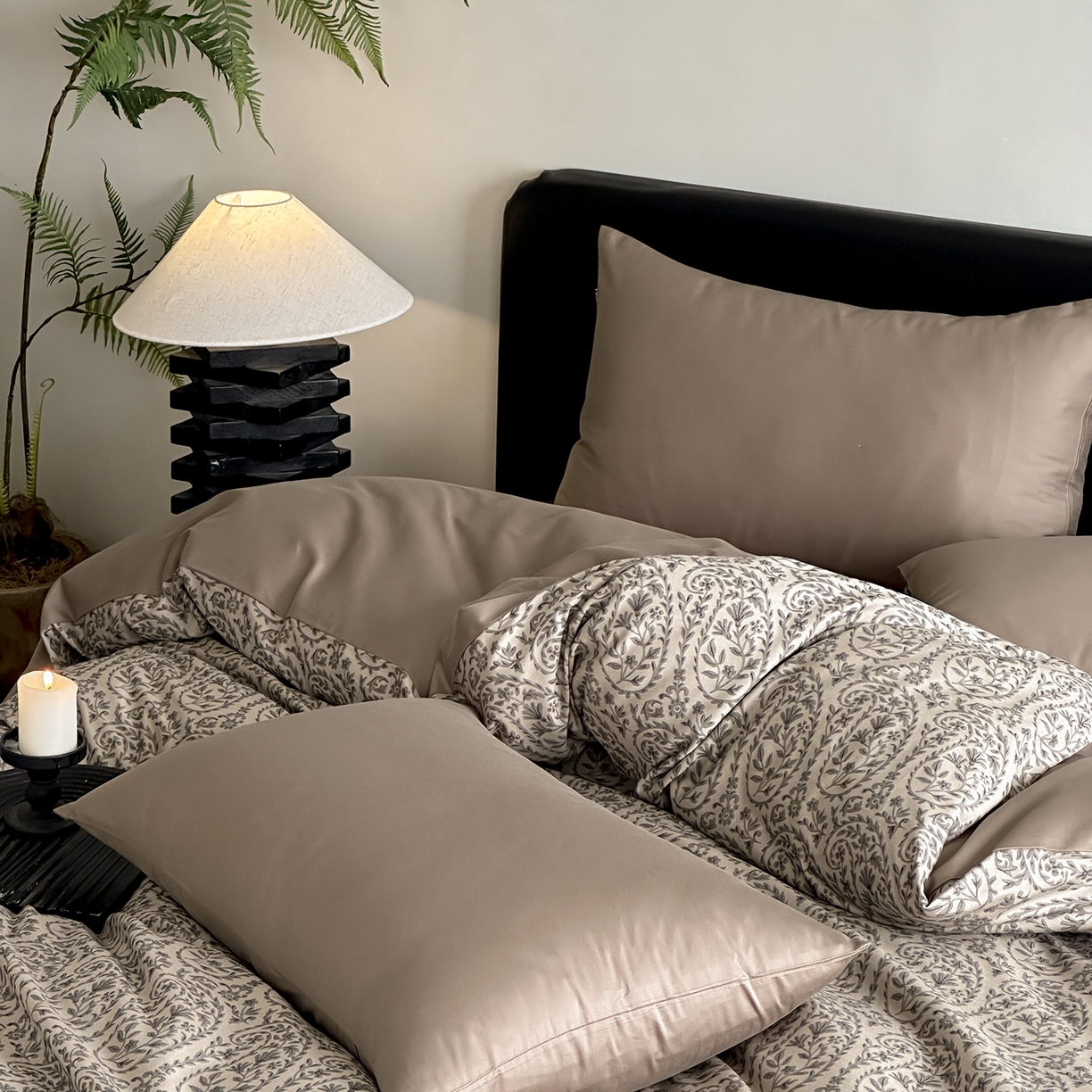 91家纺网 家纺一手货源 找家纺 （总）赫帛 2025新款60支全棉色织提花磨毛四件套-腰果花