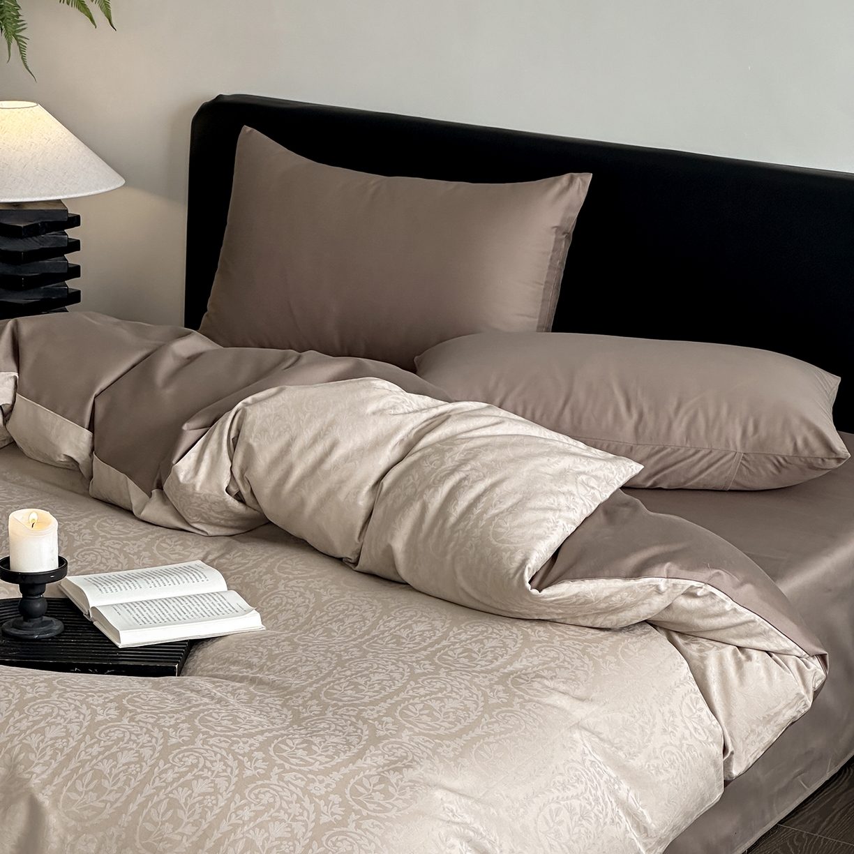 91家纺网 家纺一手货源 找家纺 赫帛 2025新款60支全棉色织提花磨毛四件套-腰果花 腰果花-绿米色