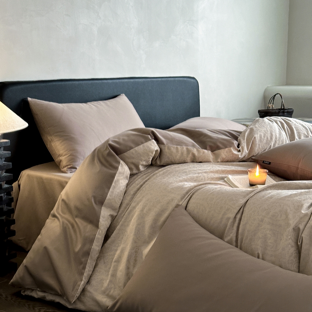 91家纺网 家纺一手货源 找家纺 赫帛 2025新款60支全棉色织提花磨毛四件套-腰果花 腰果花-绿米色