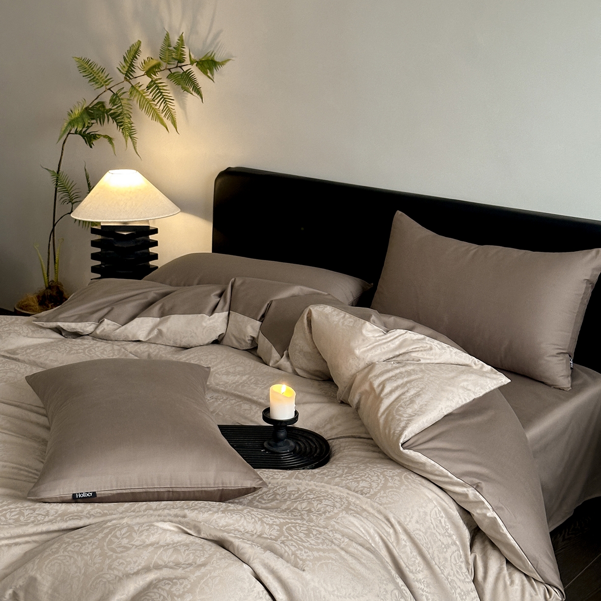 91家纺网 家纺一手货源 找家纺 赫帛 2025新款60支全棉色织提花磨毛四件套-腰果花 腰果花-绿米色