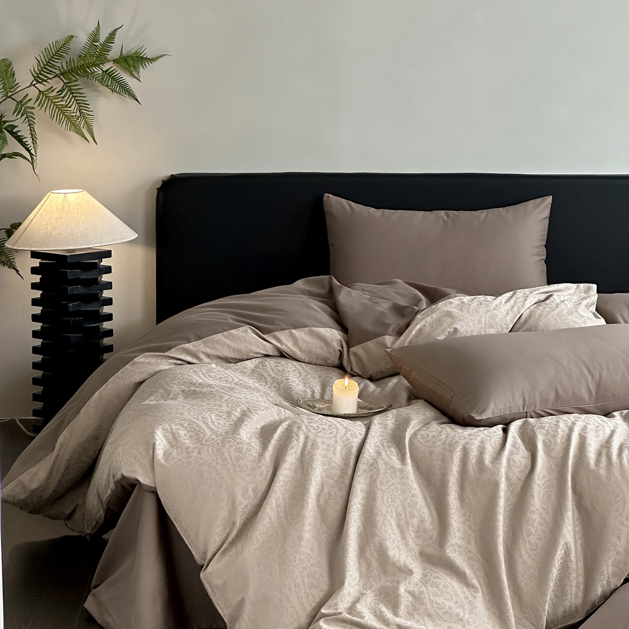 赫帛 2025新款60支全棉色织提花磨毛四件套-腰果花 腰果花-绿米色