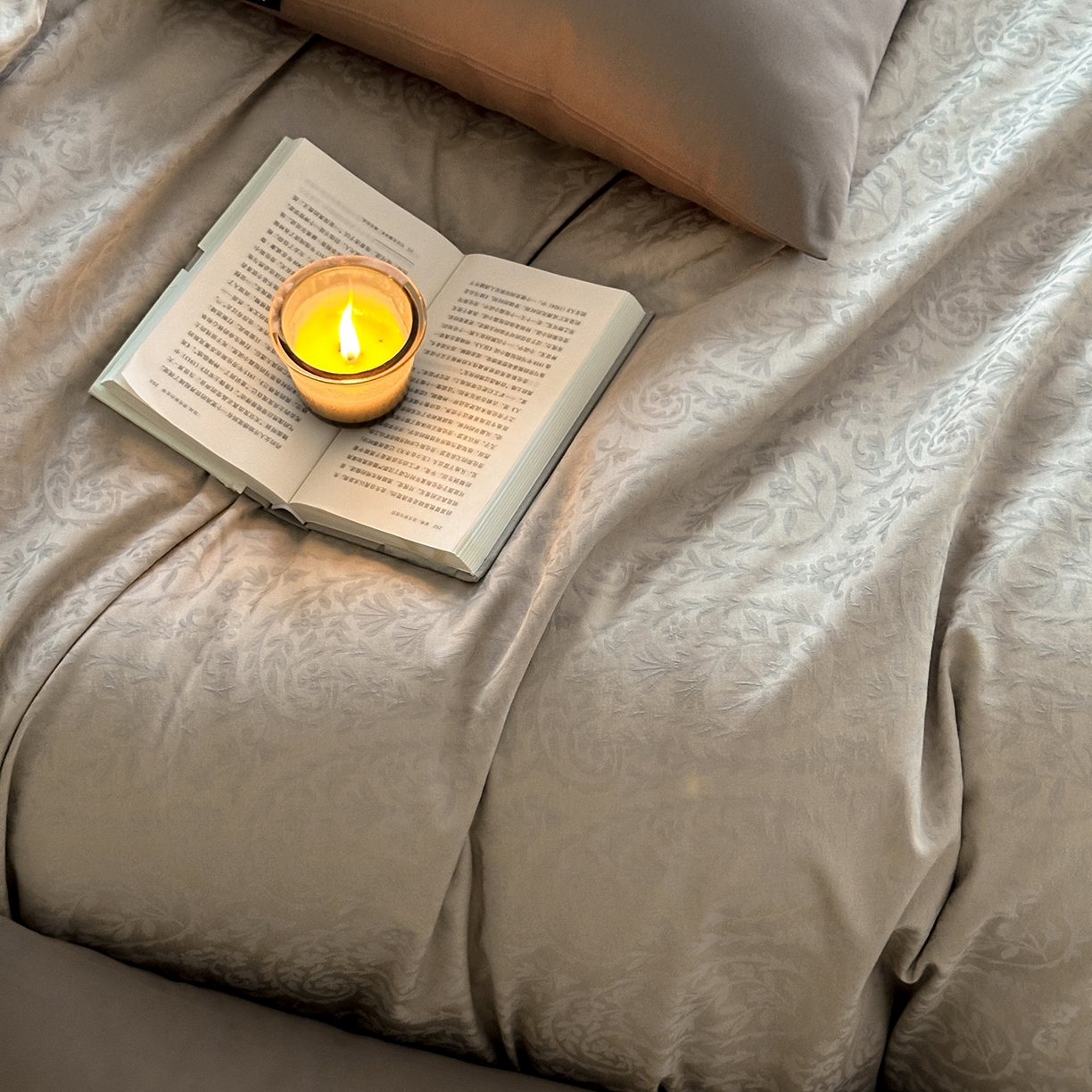 91家纺网 家纺一手货源 找家纺 赫帛 2025新款60支全棉色织提花磨毛四件套-腰果花 腰果花-绿米色