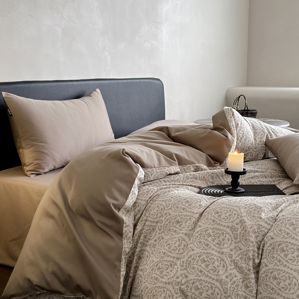 91家纺网 家纺一手货源 找家纺 赫帛 2025新款60支全棉色织提花磨毛四件套-腰果花 腰果花-奶咖色