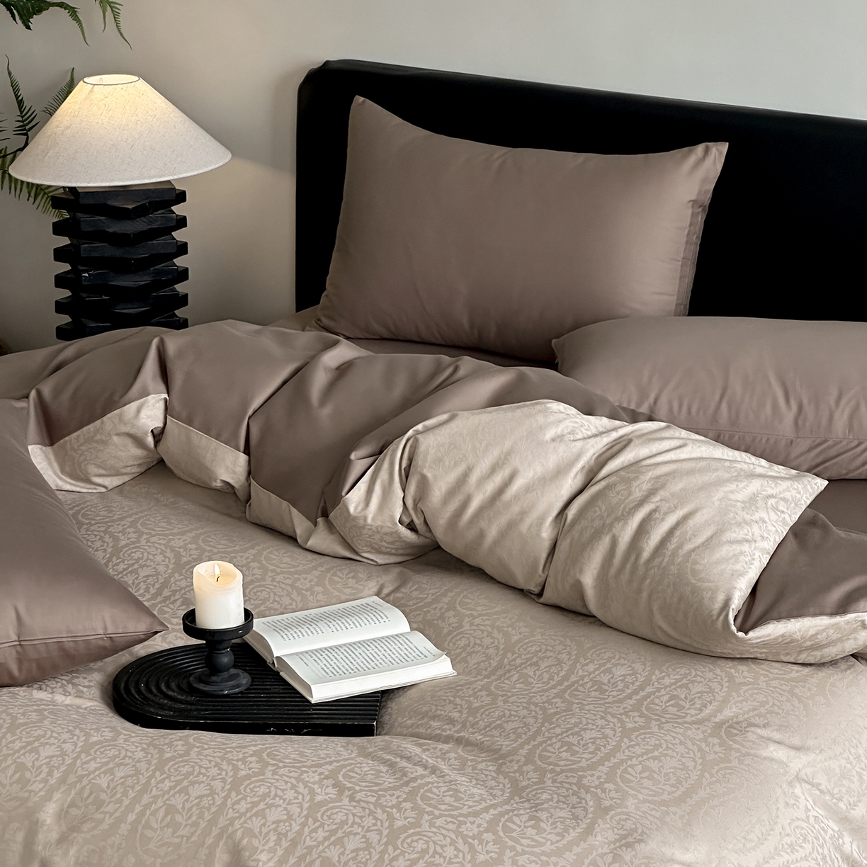 91家纺网 家纺一手货源 找家纺 赫帛 2025新款60支全棉色织提花磨毛四件套-腰果花 腰果花-绿米色