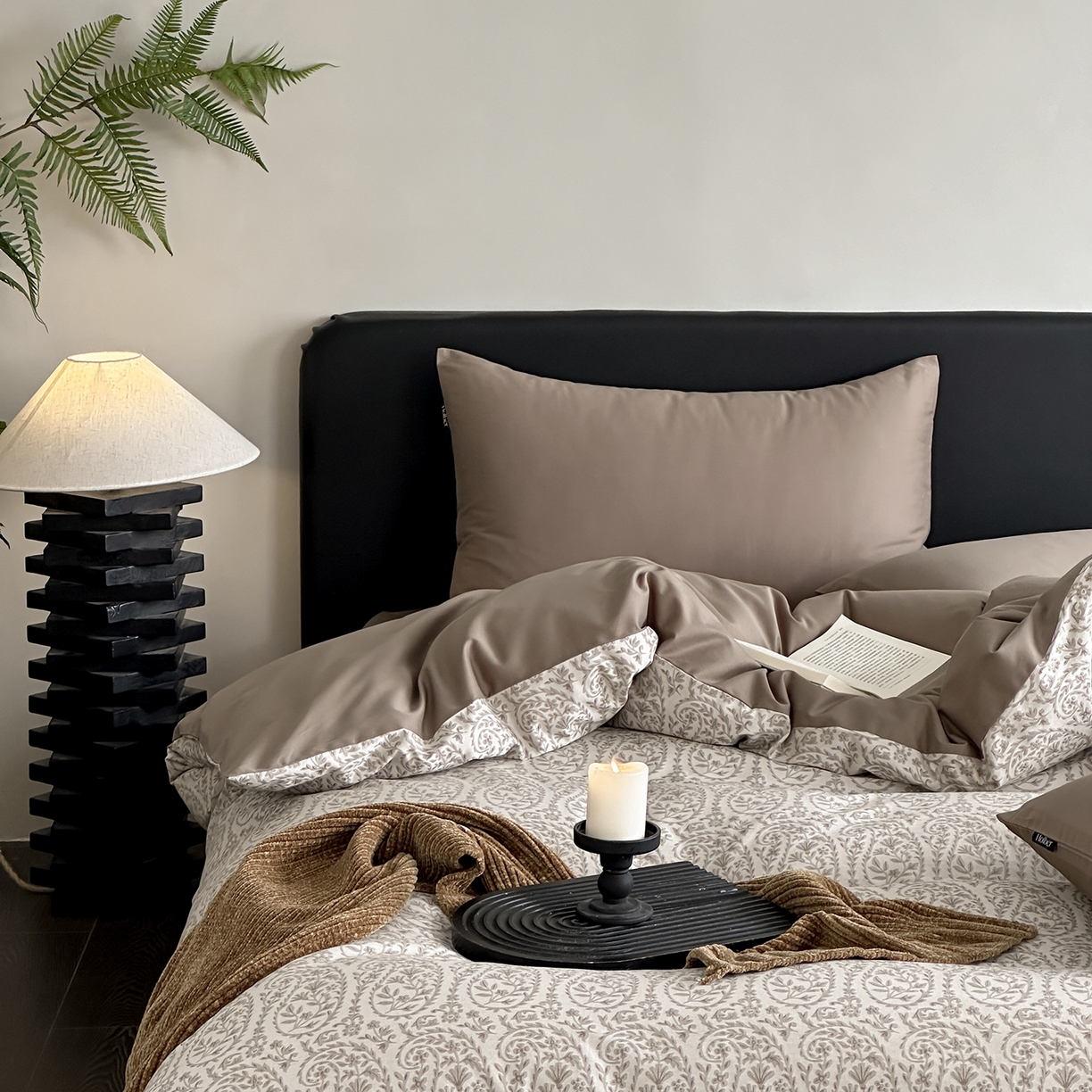 91家纺网 家纺一手货源 找家纺 赫帛 2025新款60支全棉色织提花磨毛四件套-腰果花 腰果花-奶咖色