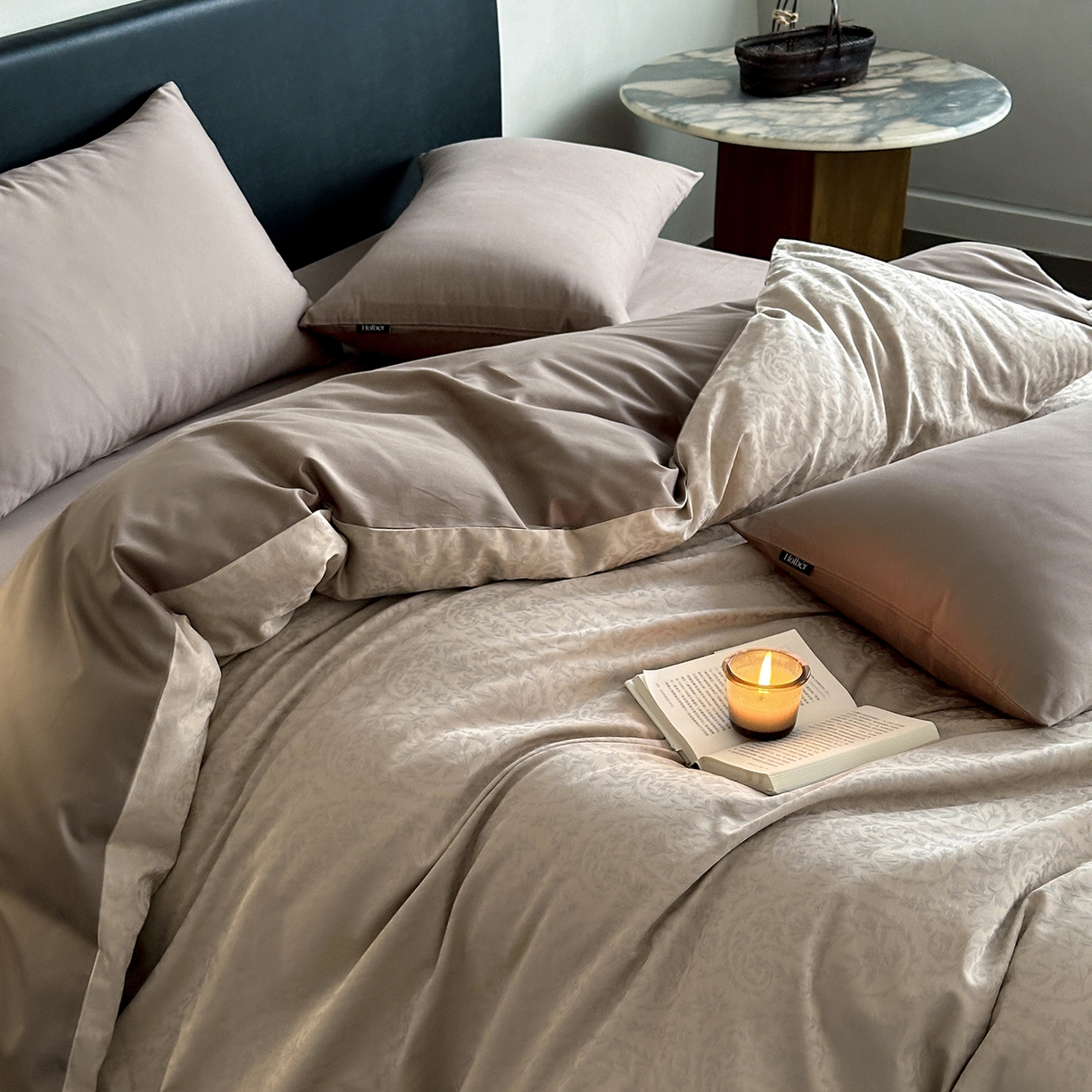 91家纺网 家纺一手货源 找家纺 赫帛 2025新款60支全棉色织提花磨毛四件套-腰果花 腰果花-绿米色