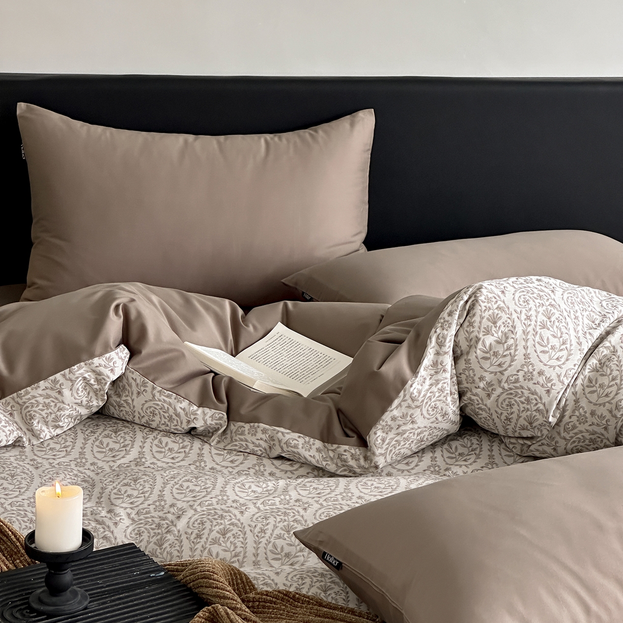 91家纺网 家纺一手货源 找家纺 赫帛 2025新款60支全棉色织提花磨毛四件套-腰果花 腰果花-奶咖色