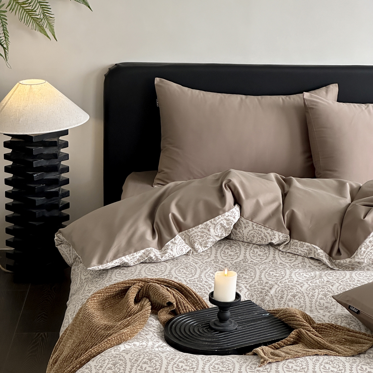 91家纺网 家纺一手货源 找家纺 赫帛 2025新款60支全棉色织提花磨毛四件套-腰果花 腰果花-奶咖色