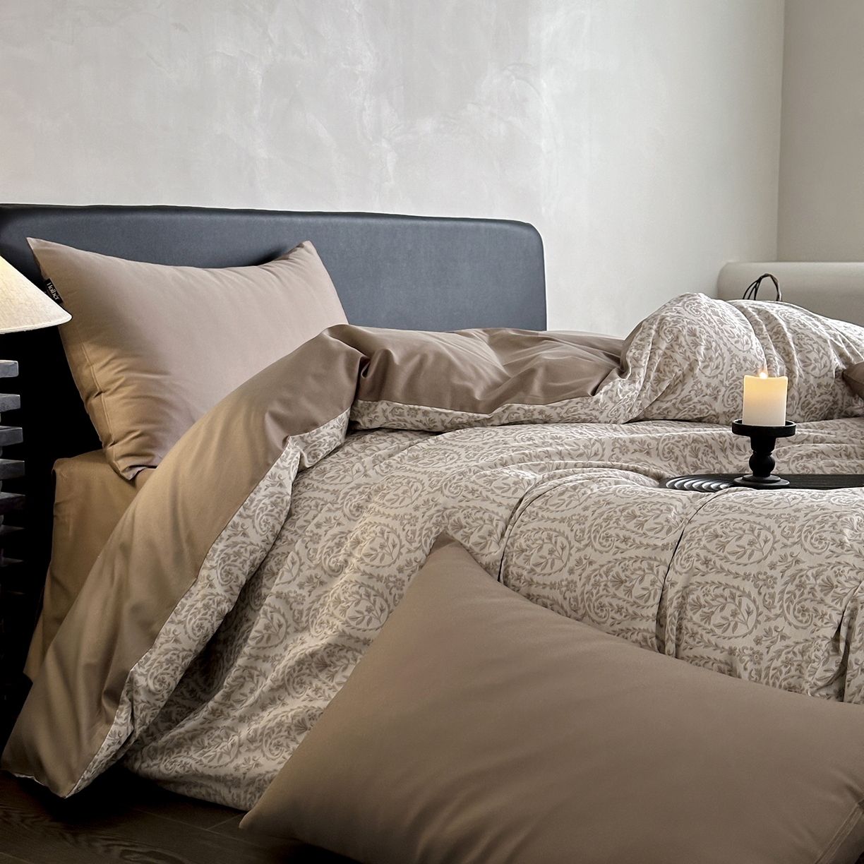 91家纺网 家纺一手货源 找家纺 赫帛 2025新款60支全棉色织提花磨毛四件套-腰果花 腰果花-奶咖色