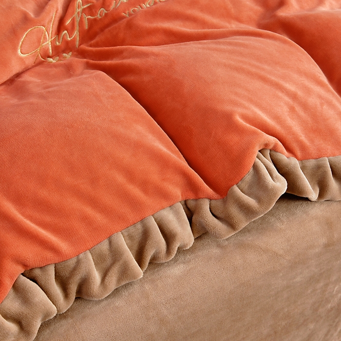 91家纺网 家纺一手货源 找家纺 找底底家纺 2025新款牛奶绒纯色刺绣四件套八斤重日销50单客户优惠10元 艾玛橙