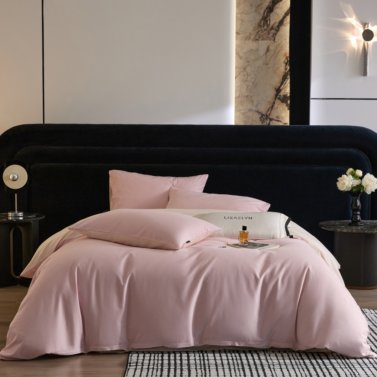 朵希曼 2026新款全棉纯色长绒棉磨毛系列四件套 芭蕾粉