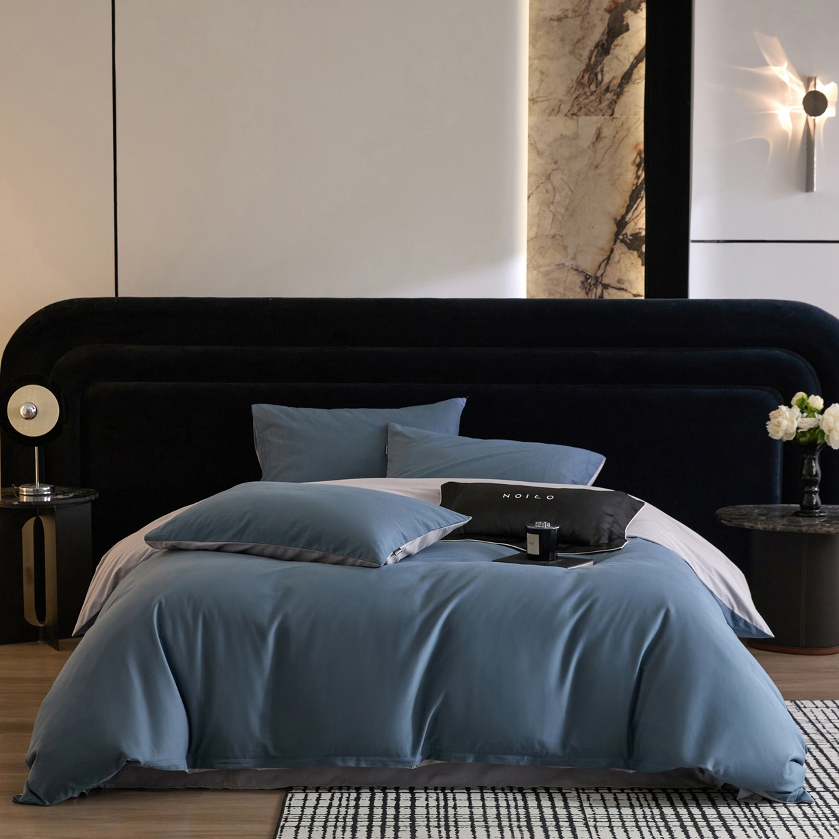 朵希曼 2026新款全棉纯色长绒棉磨毛系列四件套 蓝韵雾纱