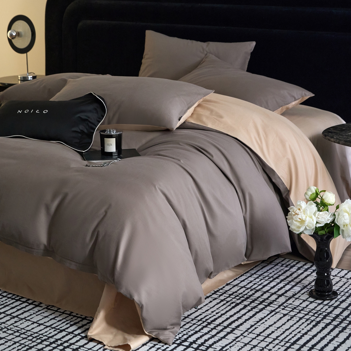 91家纺网 家纺一手货源 找家纺 朵希曼 2026新款全棉纯色长绒棉磨毛系列四件套 迷雾棕