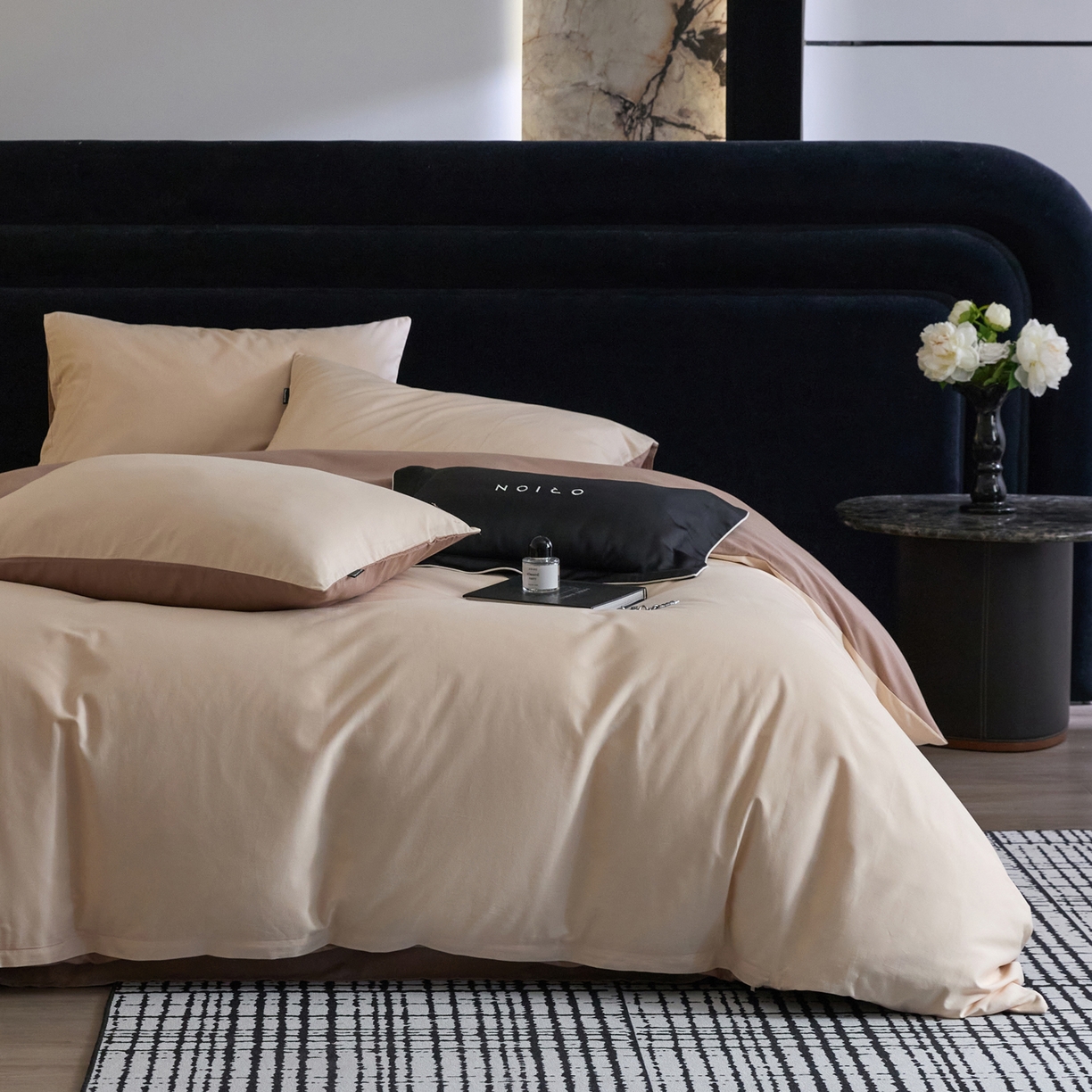 91家纺网 家纺一手货源 找家纺 朵希曼 2026新款全棉纯色长绒棉磨毛系列四件套 云纱可可