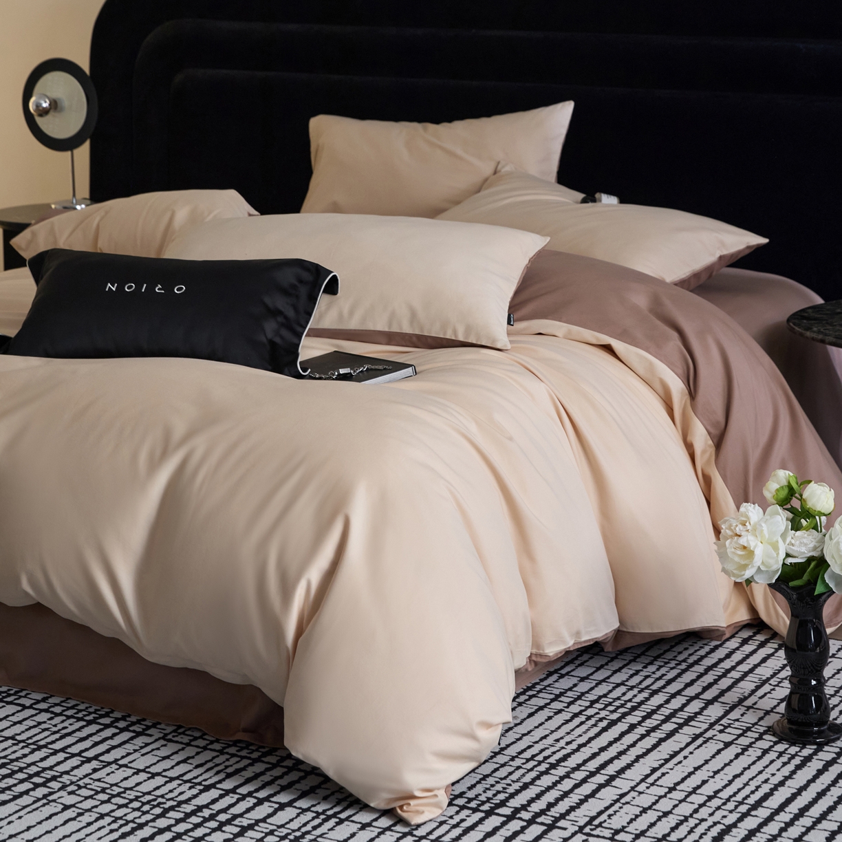 91家纺网 家纺一手货源 找家纺 朵希曼 2026新款全棉纯色长绒棉磨毛系列四件套 云纱可可