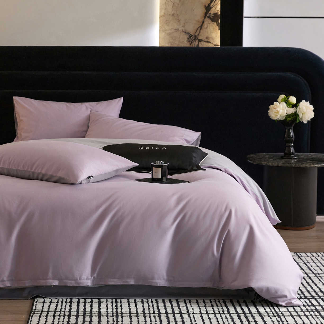 91家纺网 家纺一手货源 找家纺 朵希曼 2026新款全棉纯色长绒棉磨毛系列四件套 紫栗灰