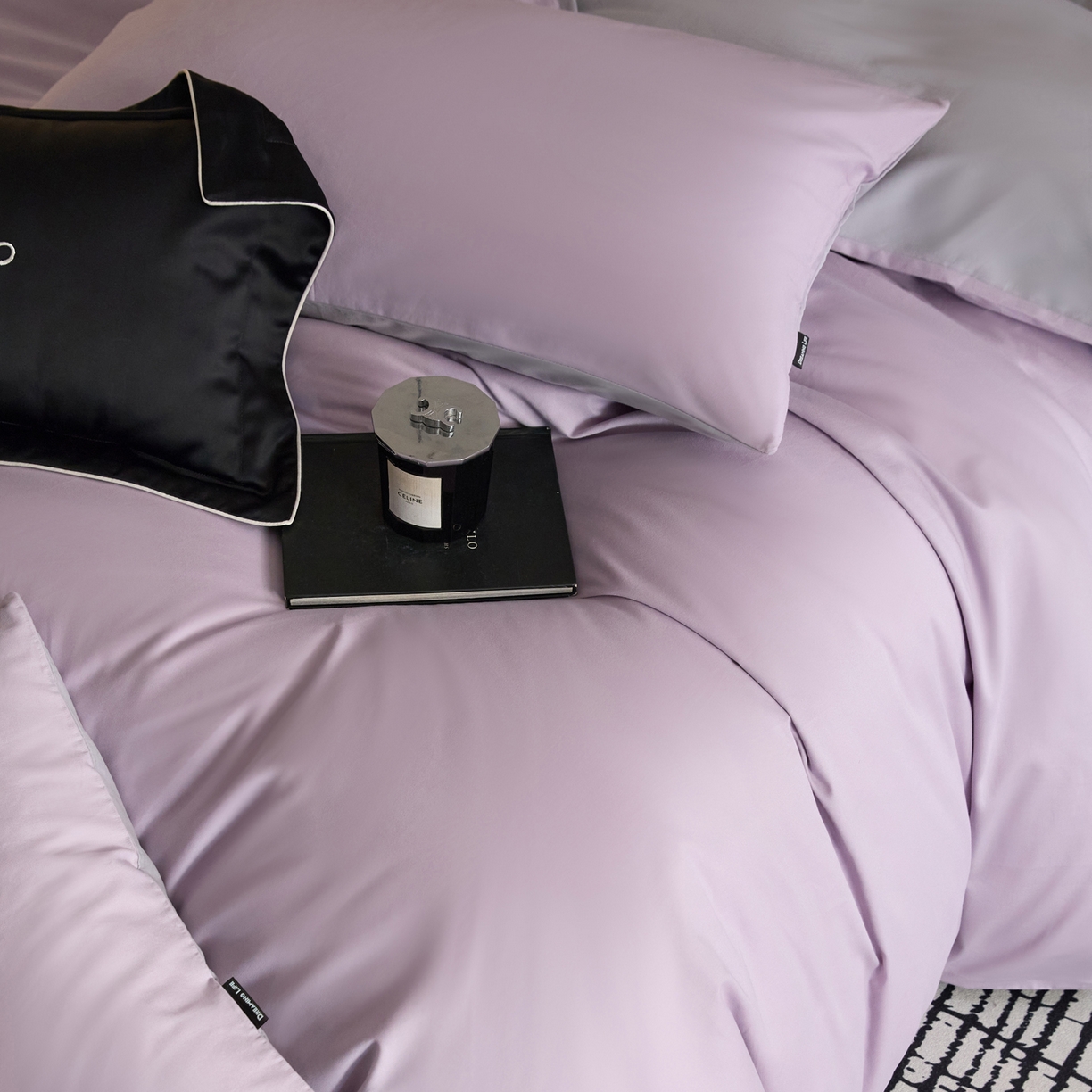 91家纺网 家纺一手货源 找家纺 朵希曼 2026新款全棉纯色长绒棉磨毛系列四件套 紫栗灰