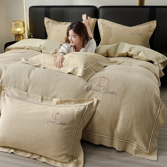 91家纺网 家纺一手货源 找家纺 瑞驰家纺 2025新款长绒棉纯棉色织提花绣花磨毛四件套-克里斯汀 克里斯汀-苹果绿