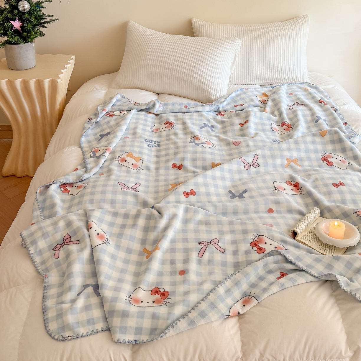 91家纺网 家纺一手货源 找家纺 澳萝拉 2025新款230g高克重全工艺牛奶绒三角针毛毯四季毯休闲毯毯子（稳定供货 不缺货） 蓝格猫咪