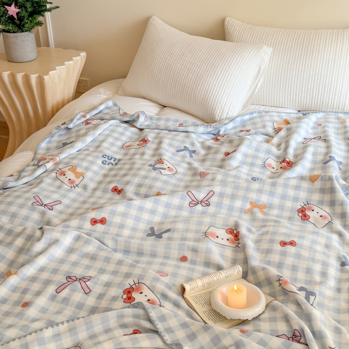 91家纺网 家纺一手货源 找家纺 澳萝拉 2025新款230g高克重全工艺牛奶绒三角针毛毯四季毯休闲毯毯子（稳定供货 不缺货） 蓝格猫咪