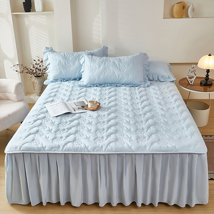 瑞兴纺 2025年新款亲肤夹棉床笠床裙 床裙花边款：繁花-海洋蓝