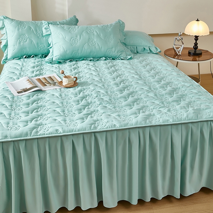 91家纺网 家纺一手货源 找家纺 瑞兴纺 2025年新款亲肤夹棉床笠床裙 床裙花边款：繁花-梦兰