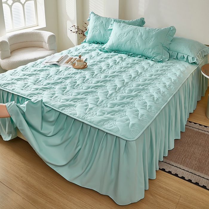 91家纺网 家纺一手货源 找家纺 瑞兴纺 2025年新款亲肤夹棉床笠床裙 床裙花边款：繁花-梦兰