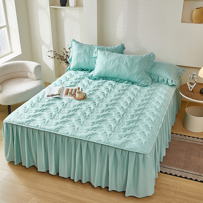 91家纺网 家纺一手货源 找家纺 瑞兴纺 2025年新款亲肤夹棉床笠床裙 床裙花边款：繁花-梦兰