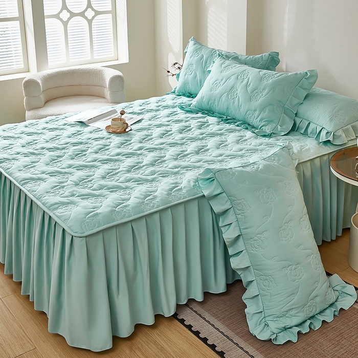 91家纺网 家纺一手货源 找家纺 瑞兴纺 2025年新款亲肤夹棉床笠床裙 床裙花边款：繁花-梦兰